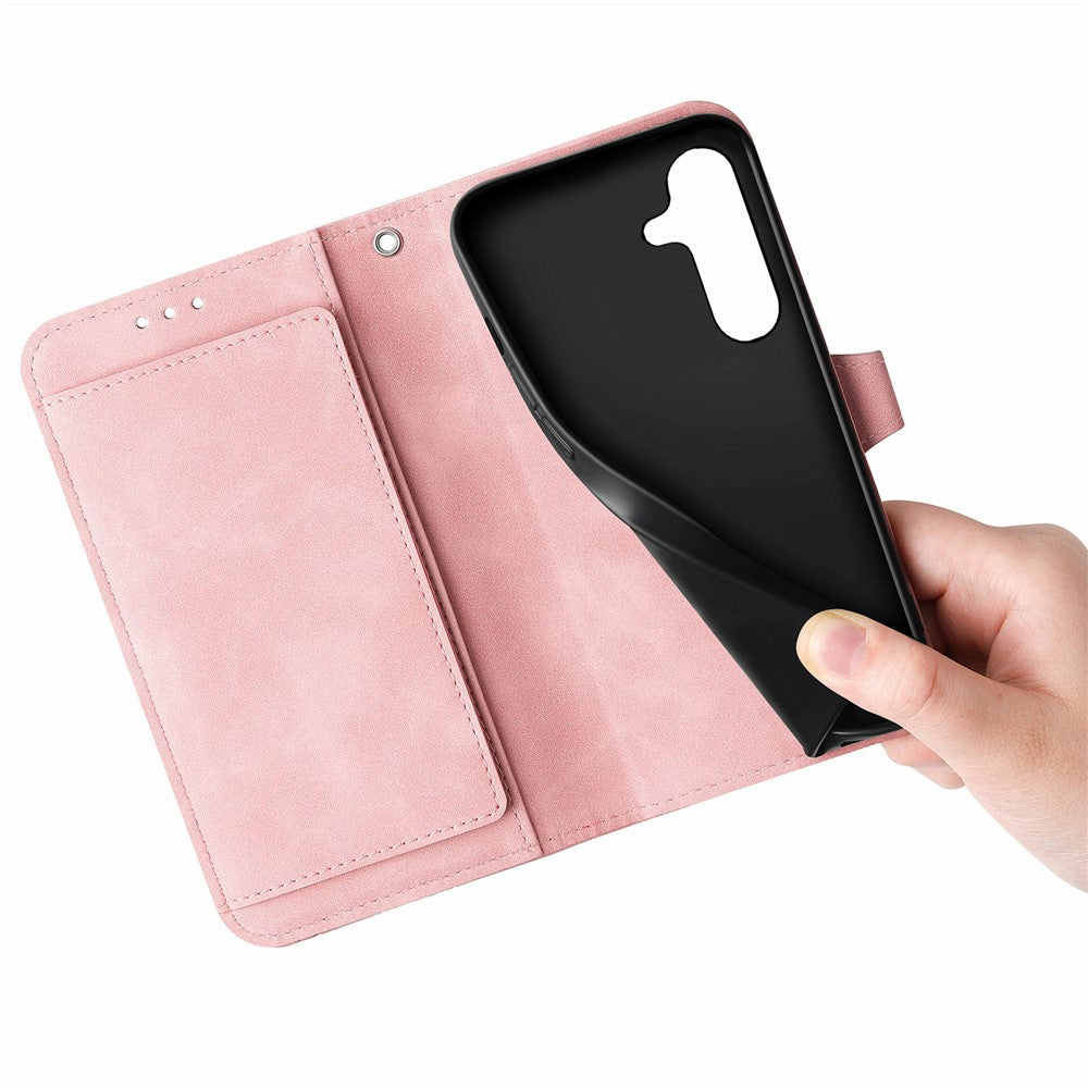 For Samsung Galaxy A15 4G / 5G Zipper Wallet Case with Strap Flower Imprint PU Leather Phone Cover
