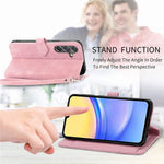 For Samsung Galaxy A15 4G / 5G Zipper Wallet Case with Strap Flower Imprint PU Leather Phone Cover