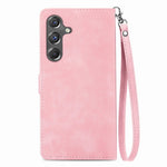 For Samsung Galaxy A15 4G / 5G Zipper Wallet Case with Strap Flower Imprint PU Leather Phone Cover