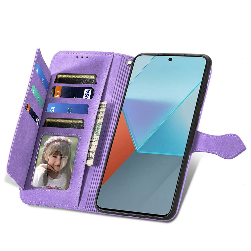 For Xiaomi Redmi Note 13 Pro 5G / Poco X6 5G Zipper Wallet Case with Strap Flower Imprint PU Leather Phone Cover