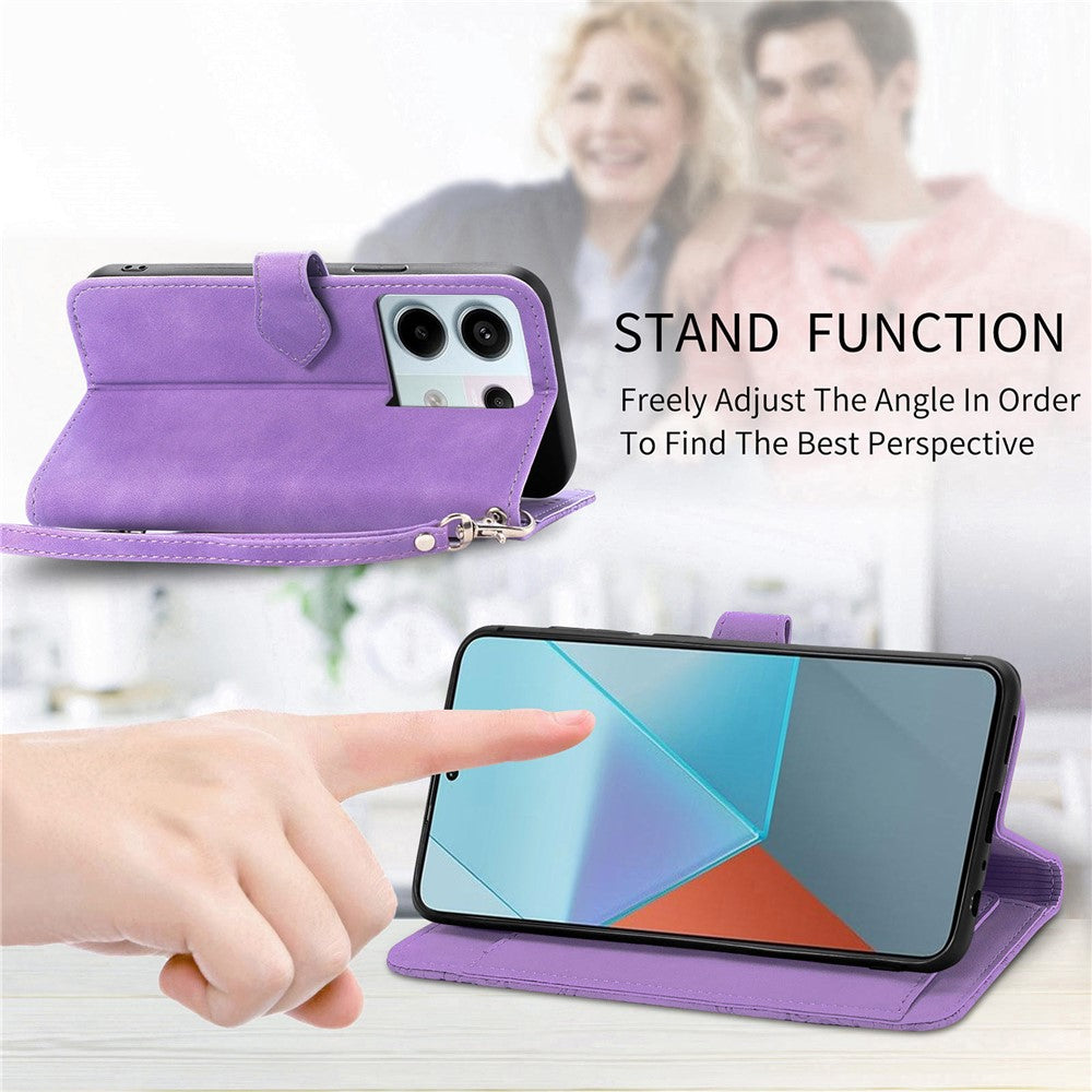 For Xiaomi Redmi Note 13 Pro 5G / Poco X6 5G Zipper Wallet Case with Strap Flower Imprint PU Leather Phone Cover