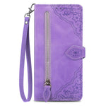 For Xiaomi Redmi Note 13 Pro 5G / Poco X6 5G Zipper Wallet Case with Strap Flower Imprint PU Leather Phone Cover