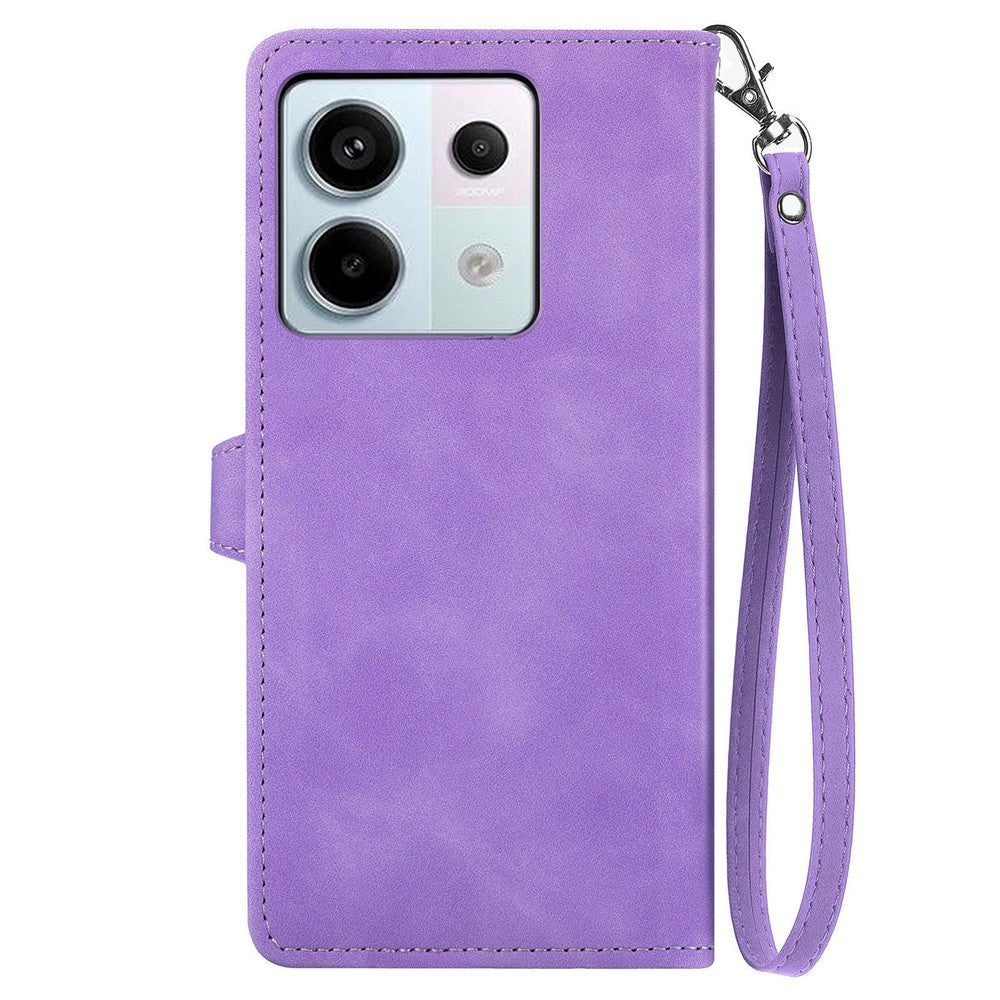 For Xiaomi Redmi Note 13 Pro 5G / Poco X6 5G Zipper Wallet Case with Strap Flower Imprint PU Leather Phone Cover