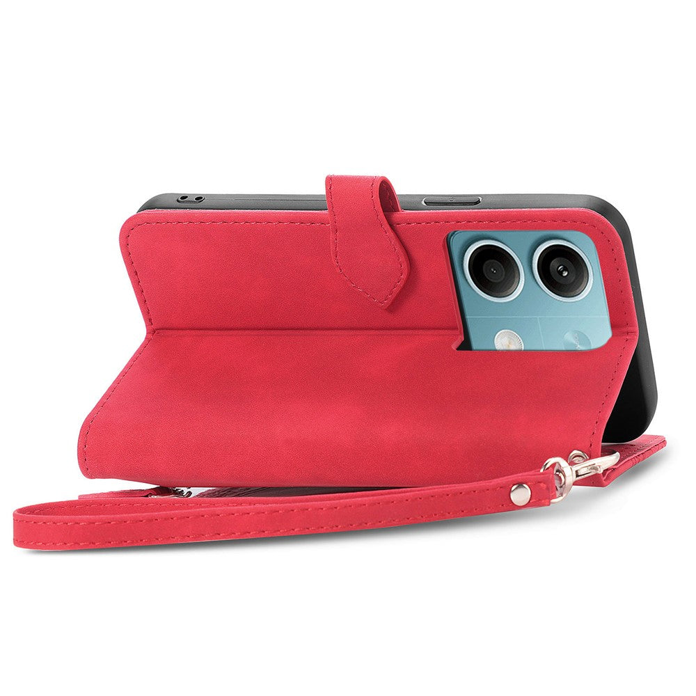 For Xiaomi Redmi Note 13 4G Zipper Wallet Case with Strap Flower Imprint PU Leather Phone Cover