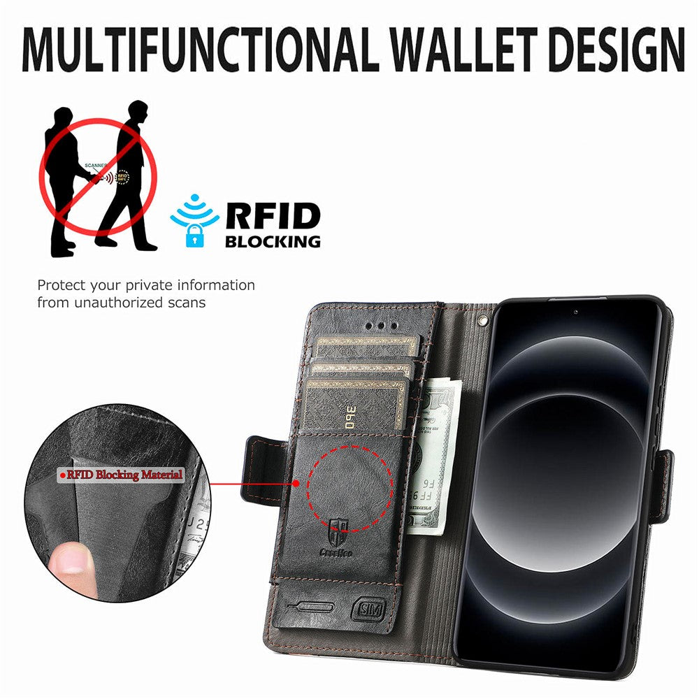 Xiaomi 14 Ultra mobilskal CASENEO PU Läderfodral Stativ med RFID-blockerande Plånbok