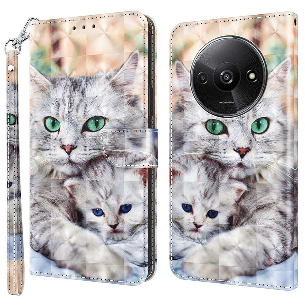 For Xiaomi Redmi A3 / Poco C61 4G Phone Case 3D Pattern Printing Magnetic Clasp Leather Wallet Cover
