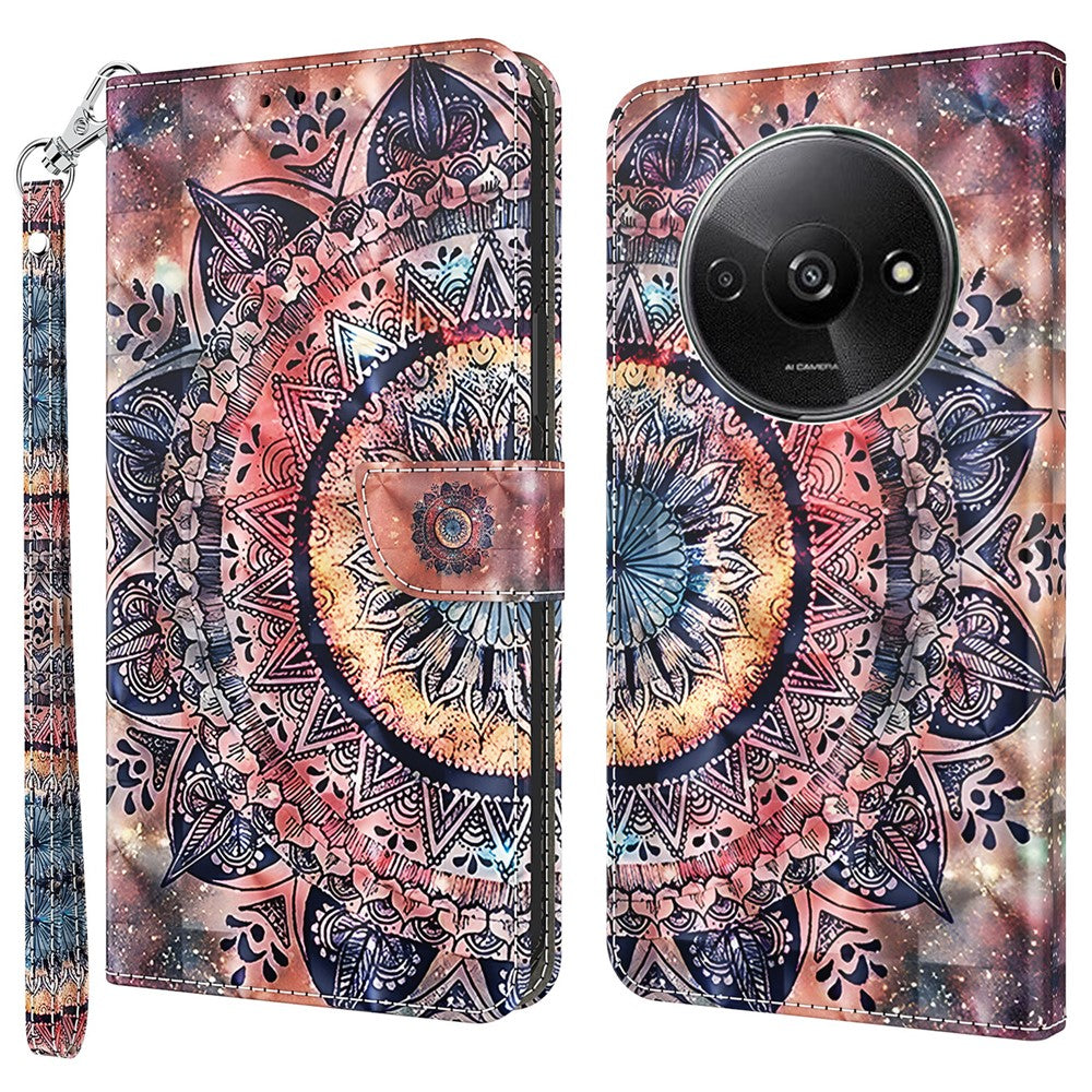 For Xiaomi Redmi A3 / Poco C61 4G Phone Case 3D Pattern Printing Magnetic Clasp Leather Wallet Cover