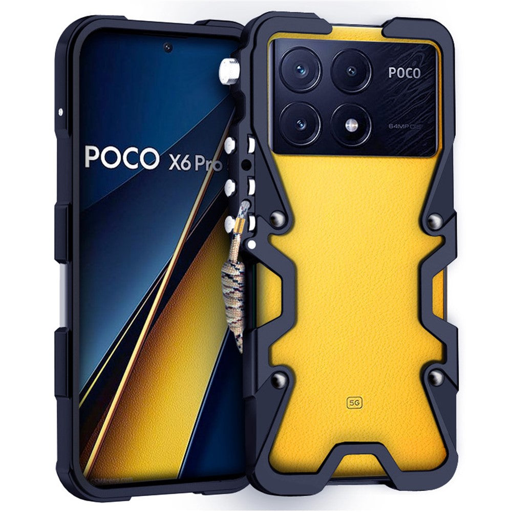 For Xiaomi Poco X6 Pro 5G / Redmi K70E 5G Case Aluminium Alloy Mechanical Arm Back Phone Shell with Strap