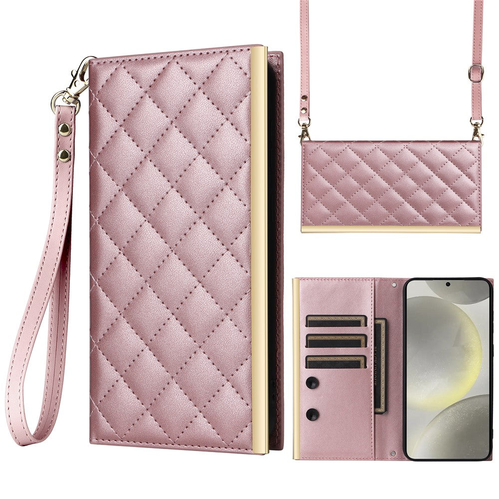 For Samsung Galaxy S24 Stand Wallet Phone Case PU Leather Flip Cover with Shoulder Strap