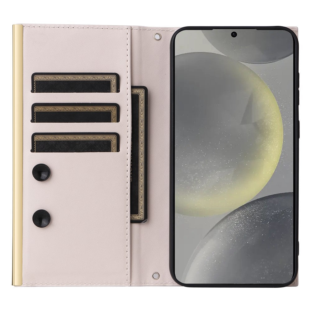 For Samsung Galaxy S24+ Case Suction Cup PU Leather Wallet Phone Cover with Straps