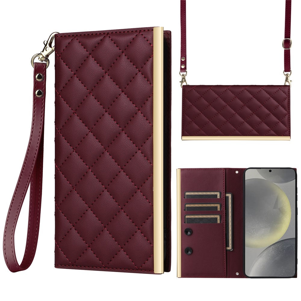 For Samsung Galaxy S24+ Case Suction Cup PU Leather Wallet Phone Cover with Straps