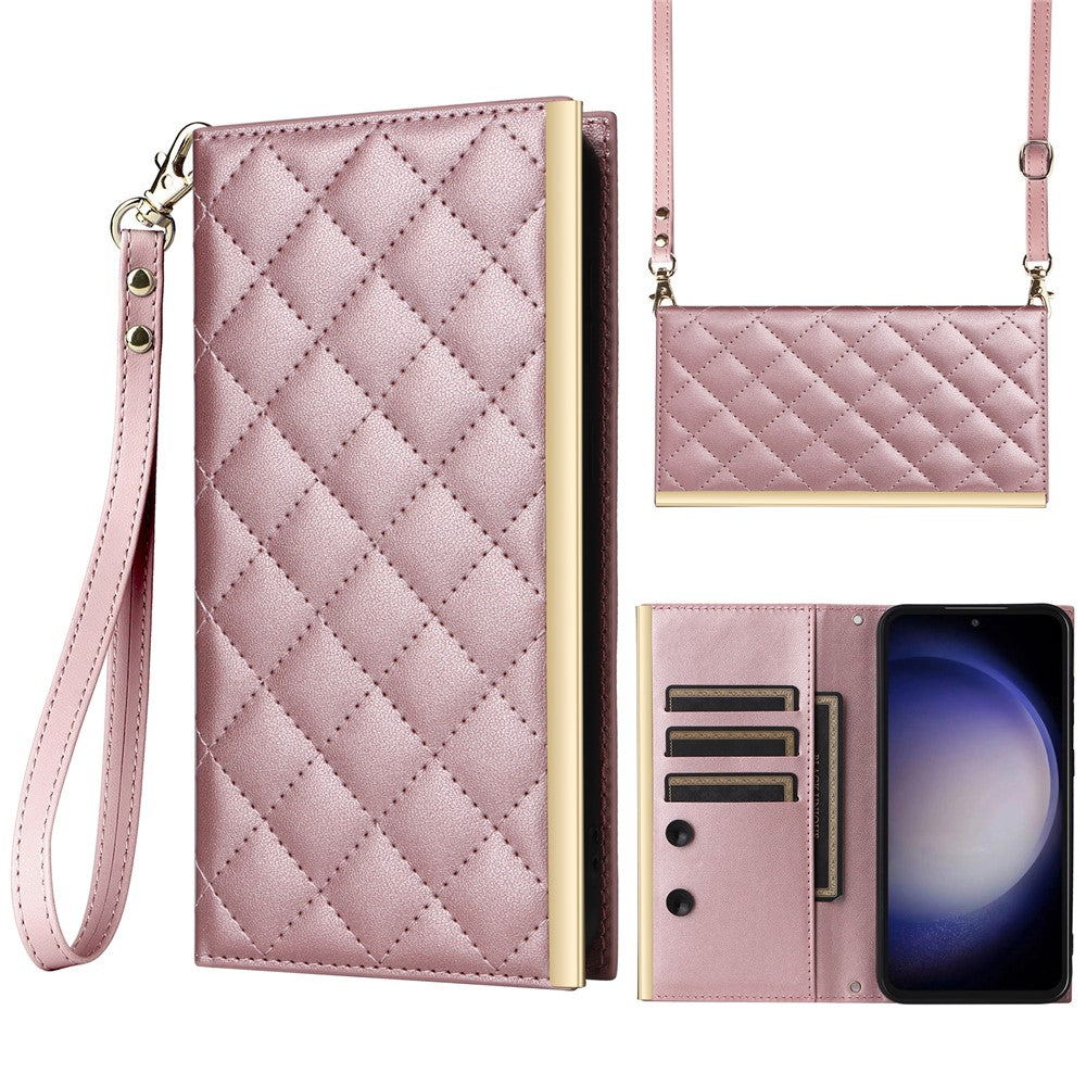 For Samsung Galaxy S23 FE Case PU Leather Suction Cup Phone Cover with Shoulder Strap
