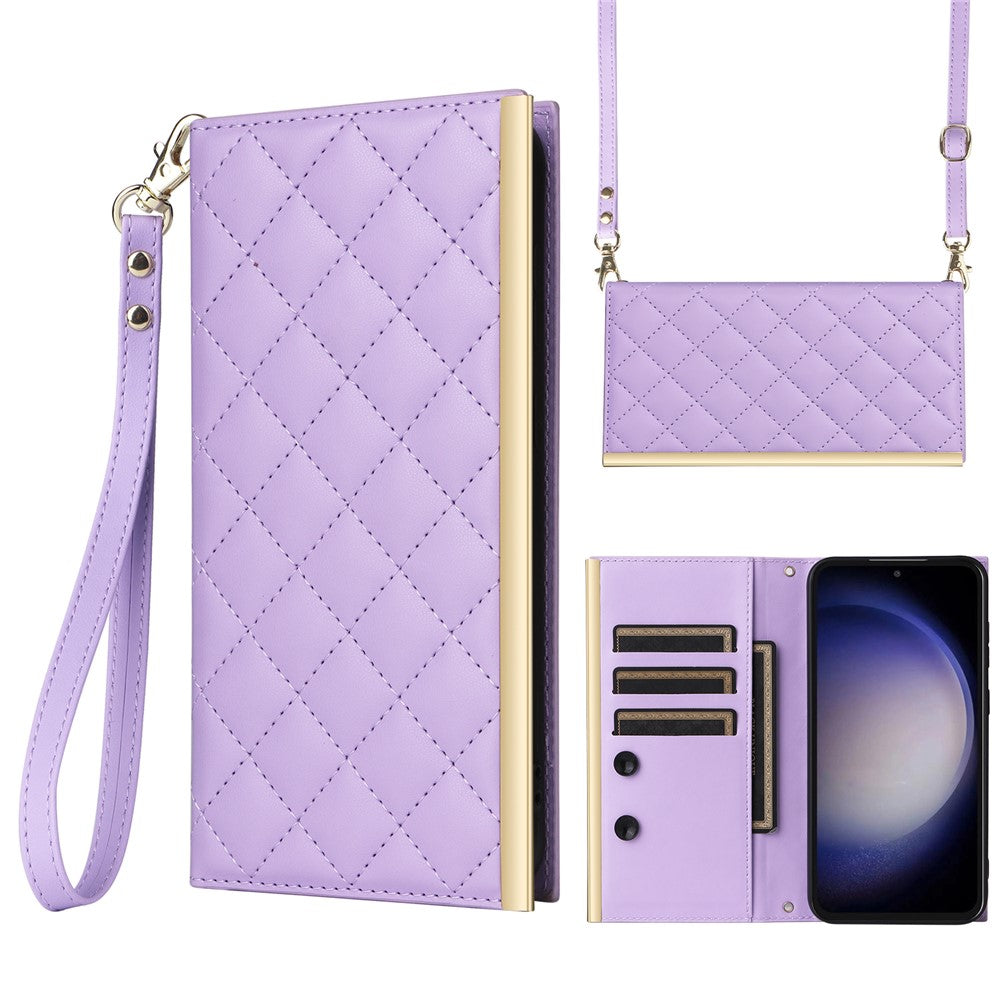 For Samsung Galaxy S23 FE Case PU Leather Suction Cup Phone Cover with Shoulder Strap
