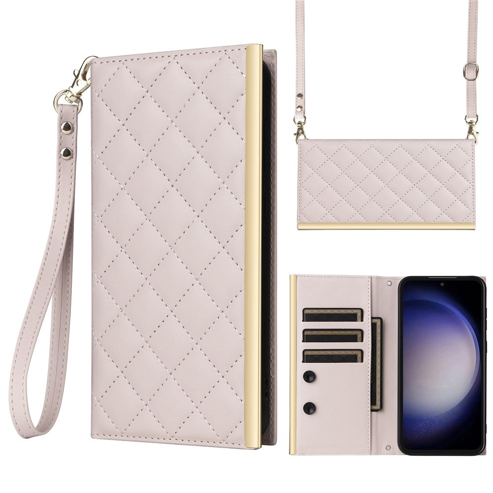 For Samsung Galaxy S23 FE Case PU Leather Suction Cup Phone Cover with Shoulder Strap