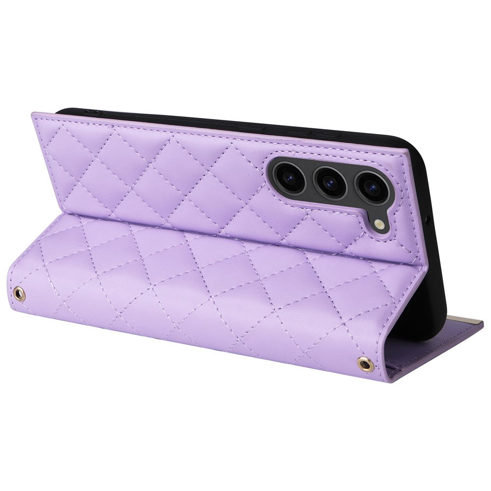 For Samsung Galaxy S23 Leather Case Suction Cup Wallet Flip Phone Cover with Shoulder Strap