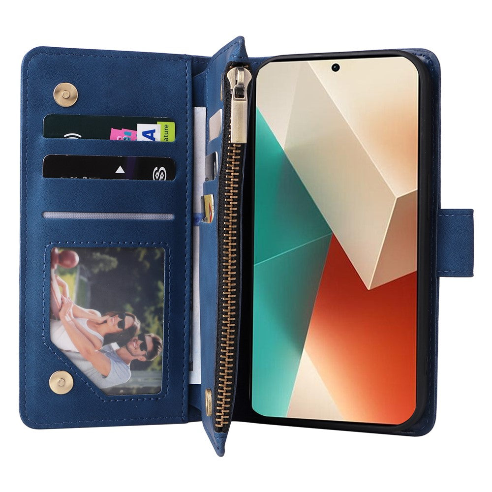 For Xiaomi Redmi Note 13 5G Case Leather Phone Protective Cover Zipper Wallet Card Holder