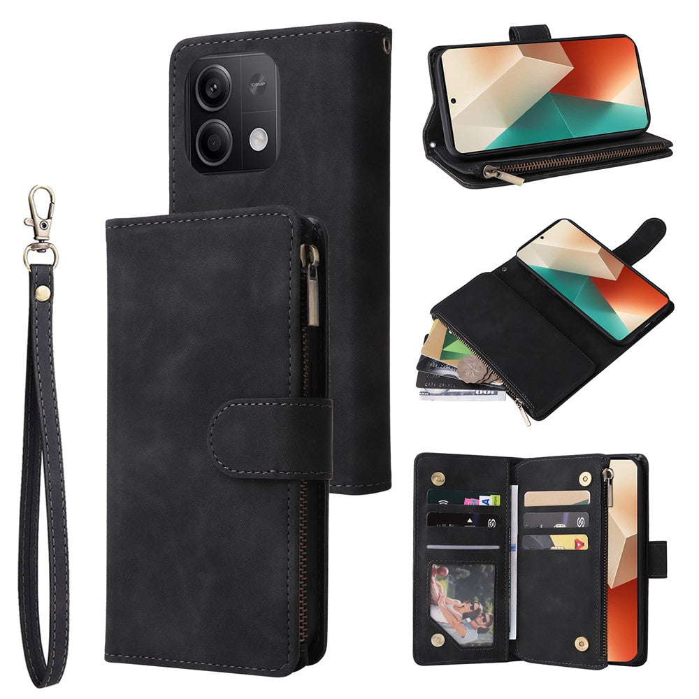 For Xiaomi Redmi Note 13 5G Case Leather Phone Protective Cover Zipper Wallet Card Holder
