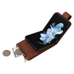For Samsung Galaxy Z Flip5 5G Case Zipper Multi-Pocket Wallet Leather Phone Cover with Shoulder and Wrist Straps