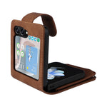 For Samsung Galaxy Z Flip5 5G Case Zipper Multi-Pocket Wallet Leather Phone Cover with Shoulder and Wrist Straps