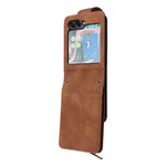 For Samsung Galaxy Z Flip5 5G Case Zipper Multi-Pocket Wallet Leather Phone Cover with Shoulder and Wrist Straps