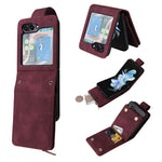 For Samsung Galaxy Z Flip5 5G Case Zipper Multi-Pocket Wallet Leather Phone Cover with Shoulder and Wrist Straps