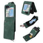 For Samsung Galaxy Z Flip5 5G Case Zipper Multi-Pocket Wallet Leather Phone Cover with Shoulder and Wrist Straps