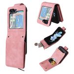 For Samsung Galaxy Z Flip5 5G Case Zipper Multi-Pocket Wallet Leather Phone Cover with Shoulder and Wrist Straps