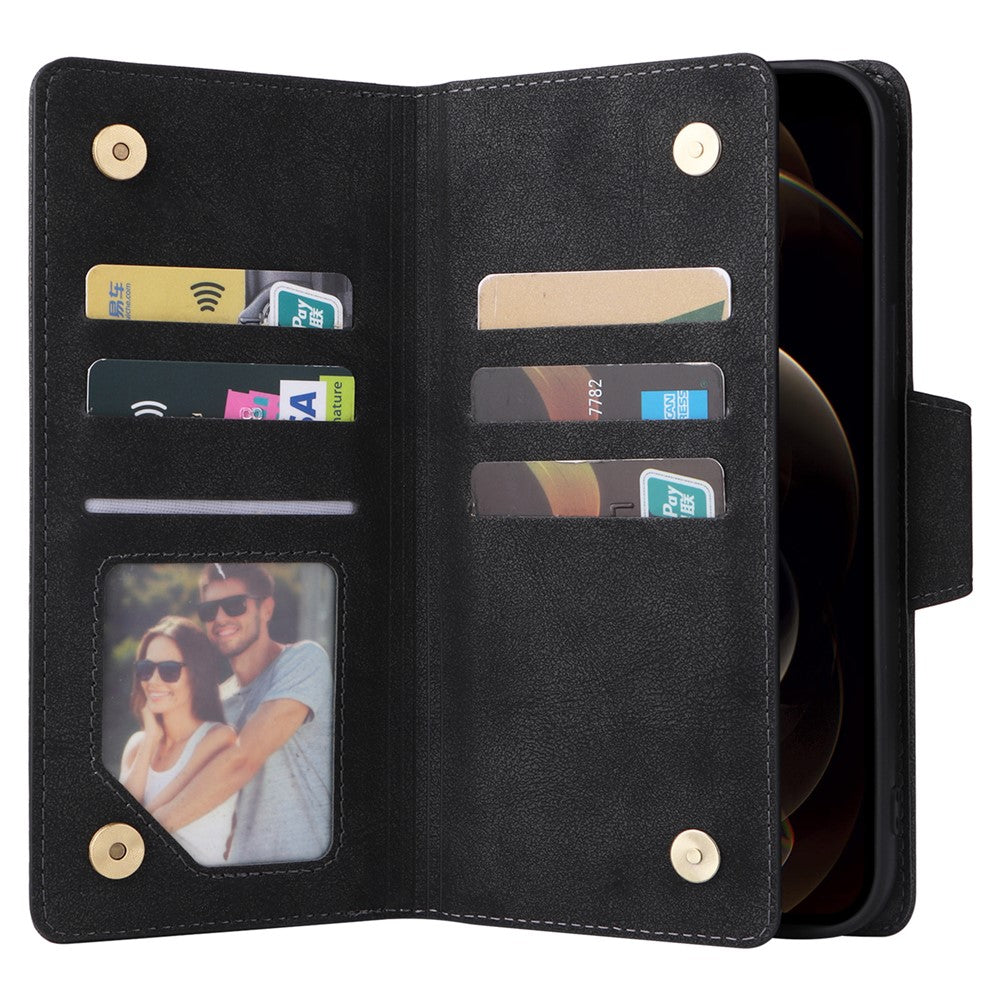 For iPhone 12 Pro Max Case Rivet Decor PU Leather Wallet Flip Phone Cover