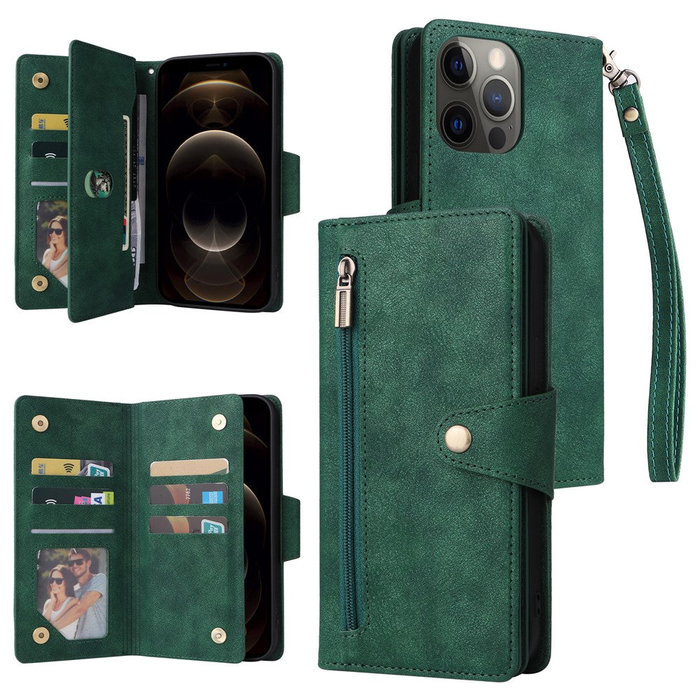 For iPhone 12 Pro Max Case Rivet Decor PU Leather Wallet Flip Phone Cover