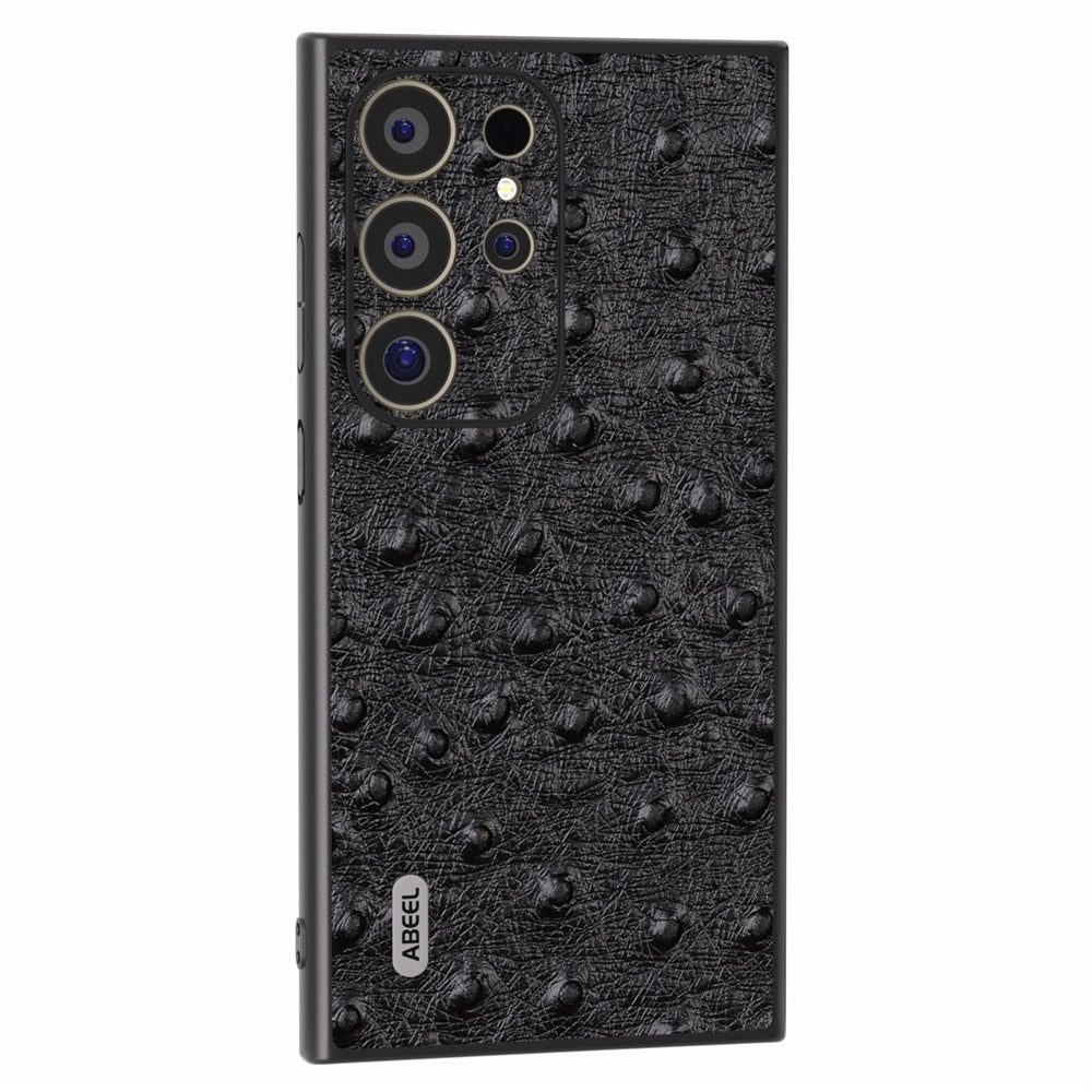 ABEEL For Samsung Galaxy S24 Ultra Case Ostrich Pattern Genuine Cow Leather Back Phone Cover