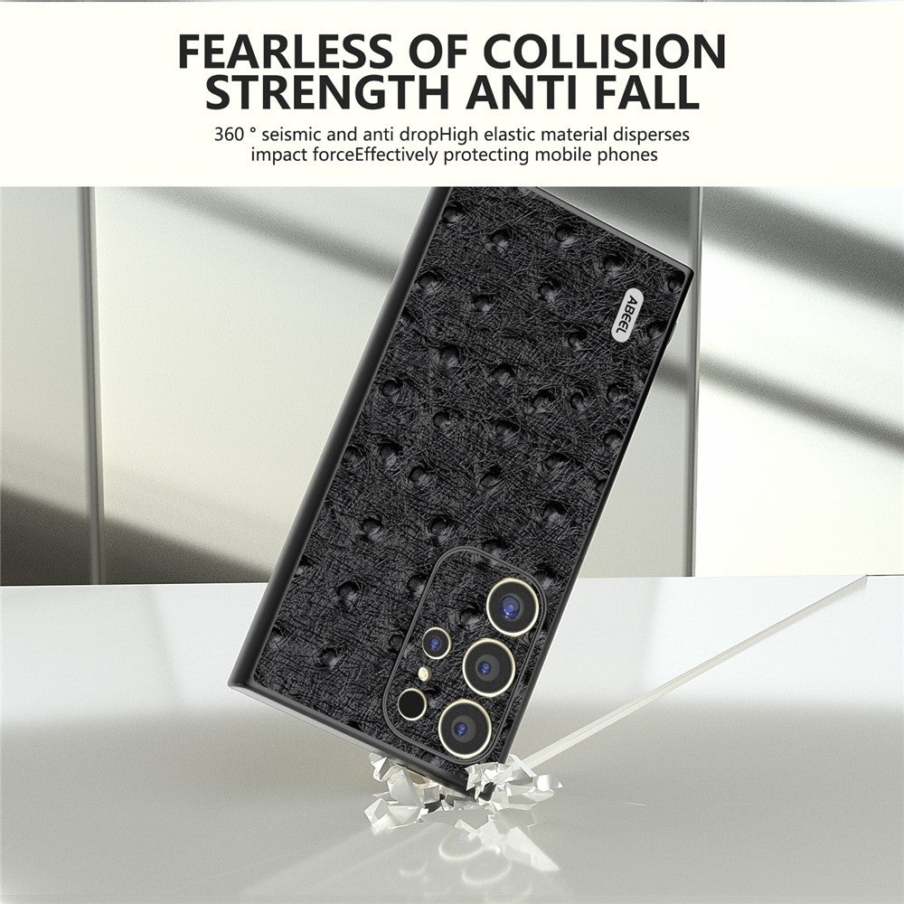 ABEEL For Samsung Galaxy S24 Ultra Case Ostrich Pattern Genuine Cow Leather Back Phone Cover