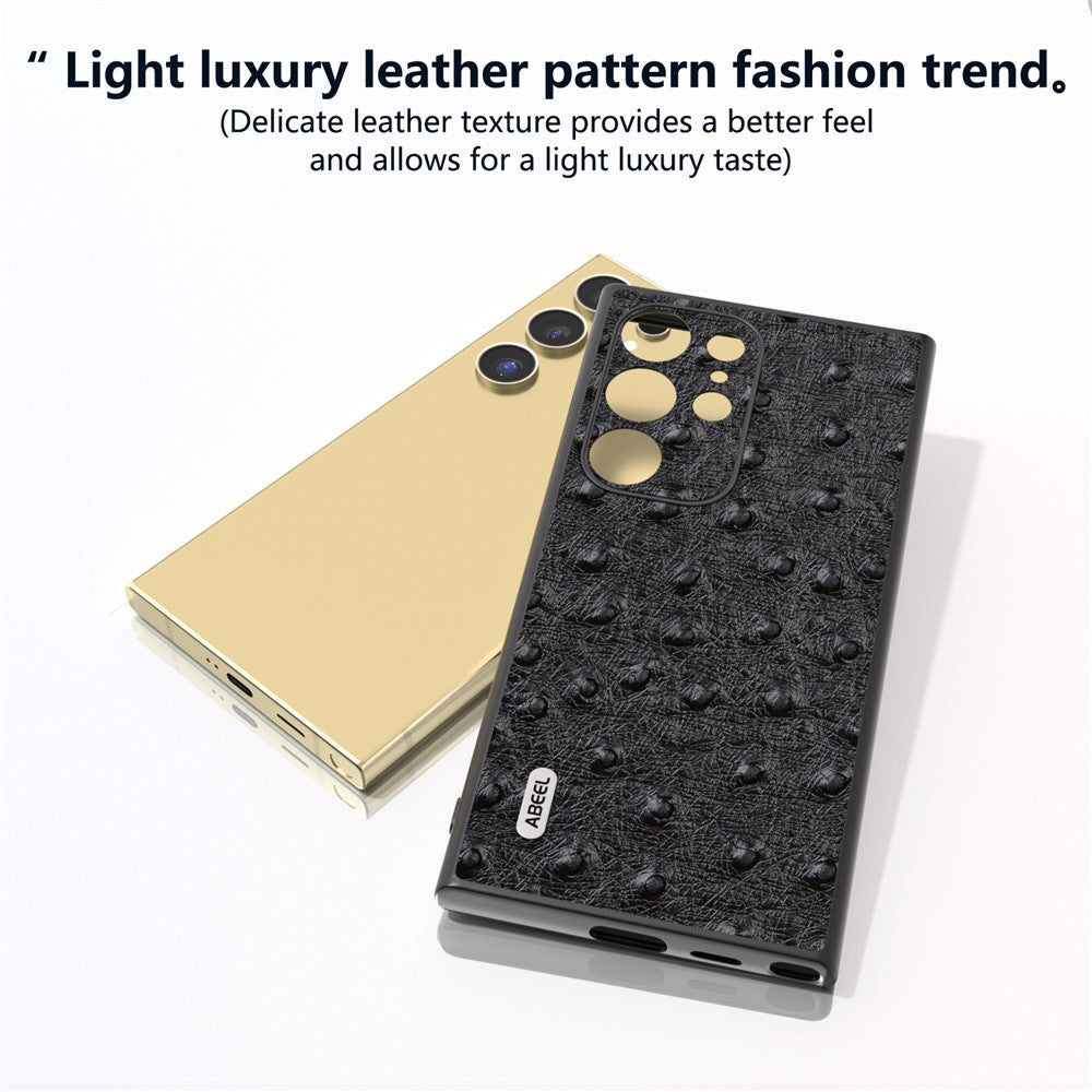 ABEEL For Samsung Galaxy S24 Ultra Case Ostrich Pattern Genuine Cow Leather Back Phone Cover