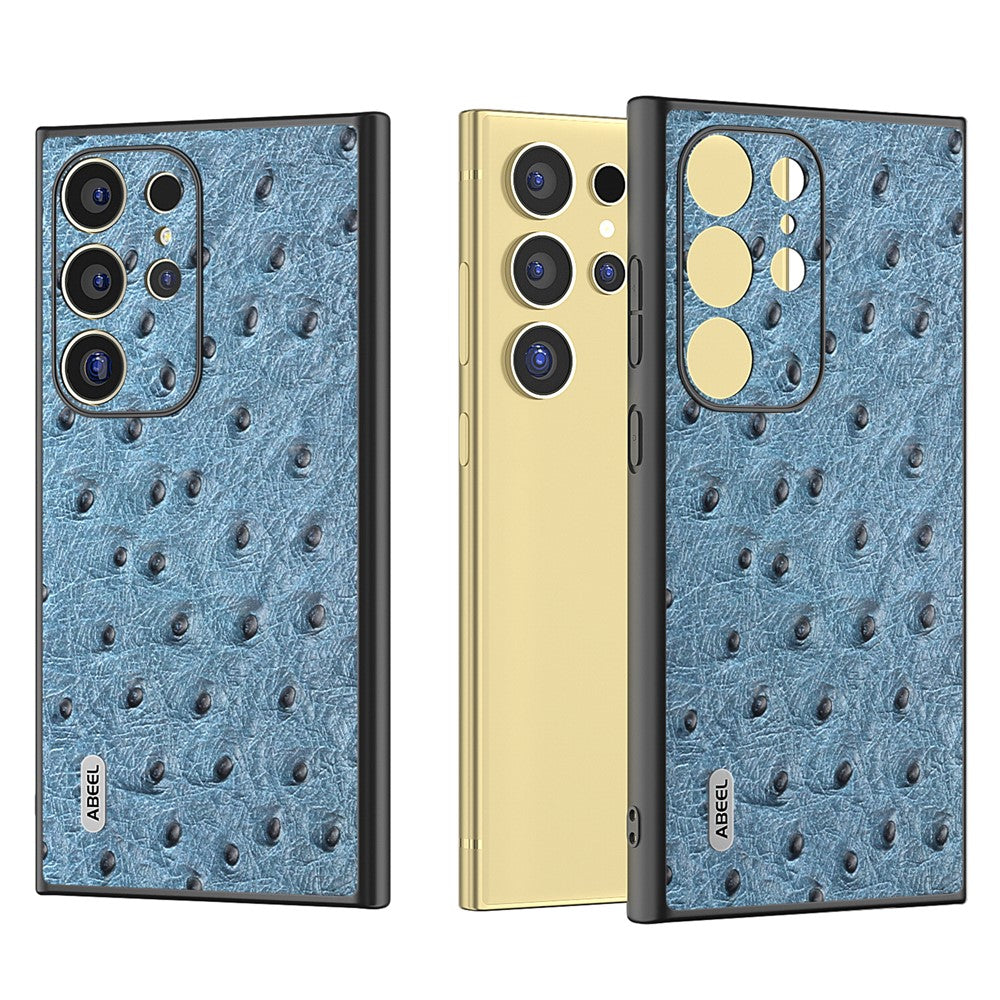 ABEEL For Samsung Galaxy S24 Ultra Case Ostrich Pattern Genuine Cow Leather Back Phone Cover