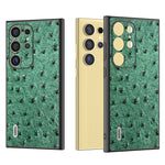 ABEEL For Samsung Galaxy S24 Ultra Case Ostrich Pattern Genuine Cow Leather Back Phone Cover