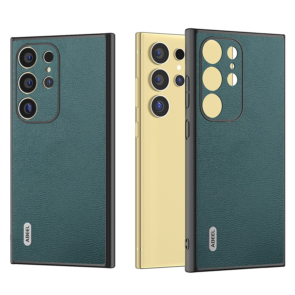 ABEEL Til Samsung Galaxy S24 Ultra Cover Ægte Koskind Litchi-tekstur Telefonbagside
