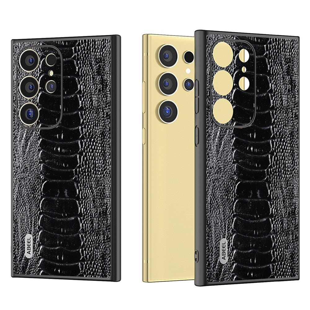 ABEEL Til Samsung Galaxy S24 Ultra Cover Krokodille Tekstur Ægte Ko Læder+PC+TPU Cover