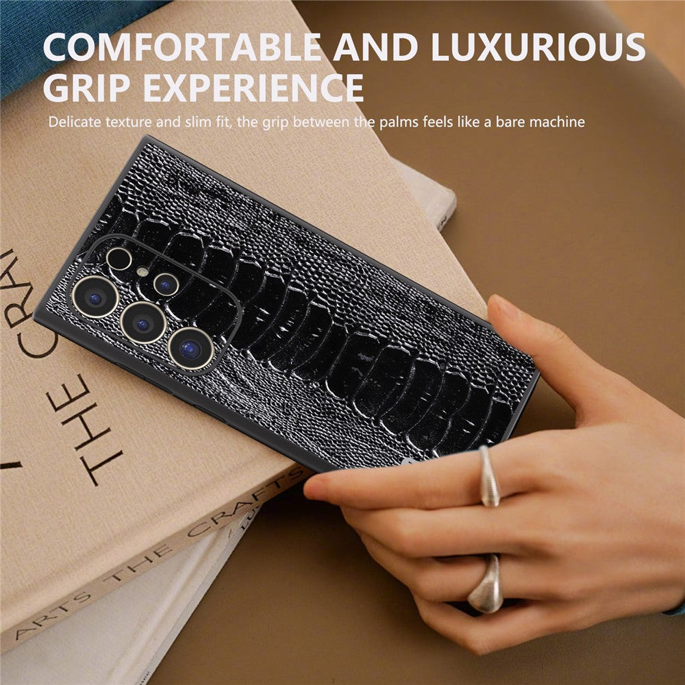 ABEEL Til Samsung Galaxy S24 Ultra Cover Krokodille Tekstur Ægte Ko Læder+PC+TPU Cover
