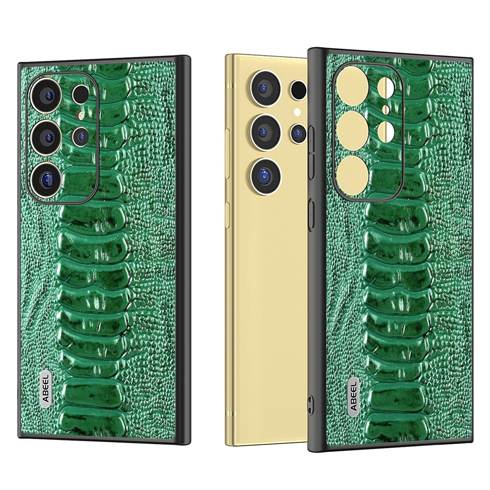 ABEEL Til Samsung Galaxy S24 Ultra Cover Krokodille Tekstur Ægte Ko Læder+PC+TPU Cover