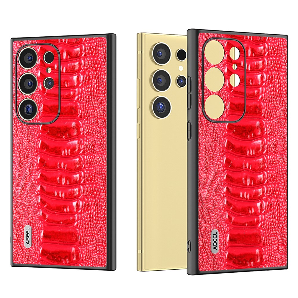 ABEEL Til Samsung Galaxy S24 Ultra Cover Krokodille Tekstur Ægte Ko Læder+PC+TPU Cover