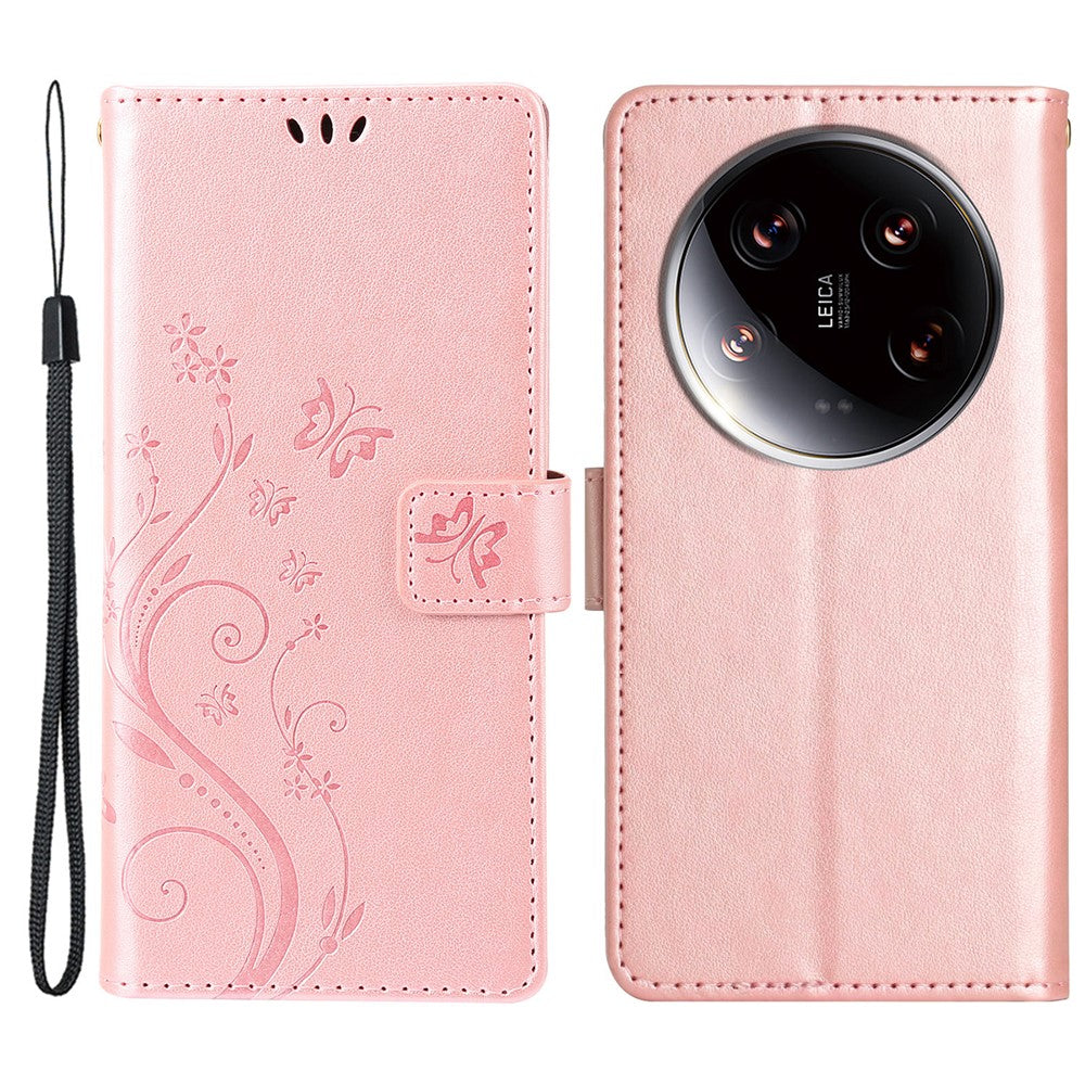 For Xiaomi 14 Ultra Wallet Phone Case Butterfly Pattern PU Leather Flip Cover