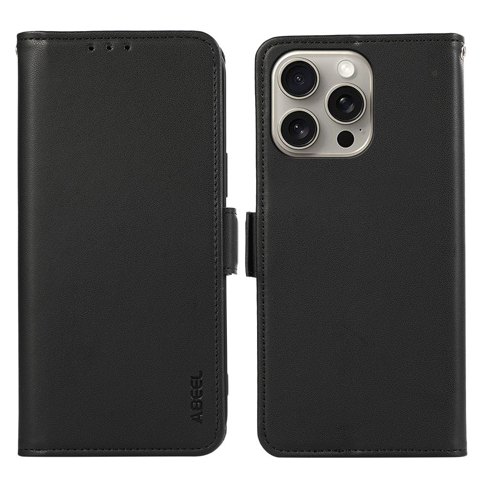 ABEEL For iPhone 15 Pro Max Shockproof Phone Shell Soft PU Leather Phone Stand Case RFID Blocking Wallet