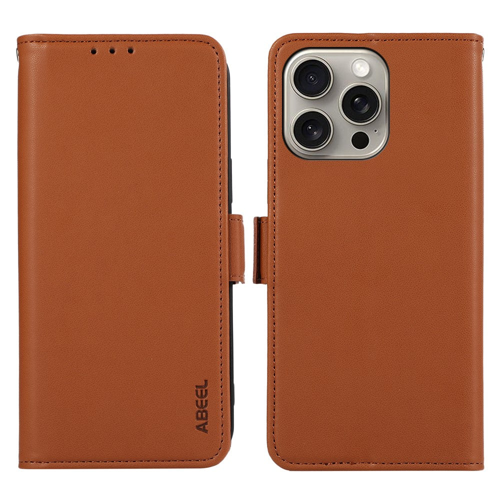 ABEEL For iPhone 15 Pro Max Shockproof Phone Shell Soft PU Leather Phone Stand Case RFID Blocking Wallet
