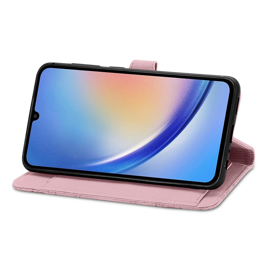 Samsung Galaxy A15 4G / A15 5G Plånboksfodral med dragkedja och rem Blommigt tryck i PU-läder