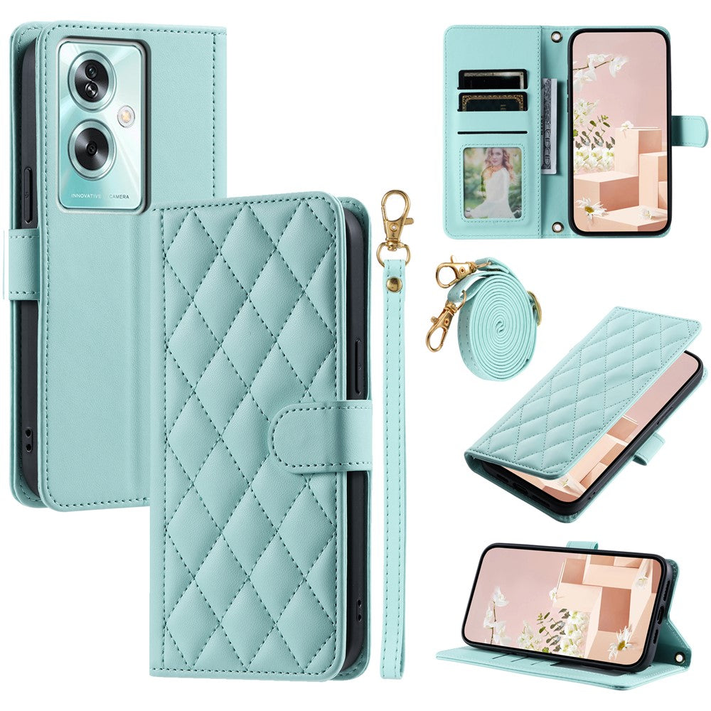 Oppo A79 5G / A2 5G / OnePlus Nord N30 SE 5G Skal Rhombus Grid Läder Axelremsskal