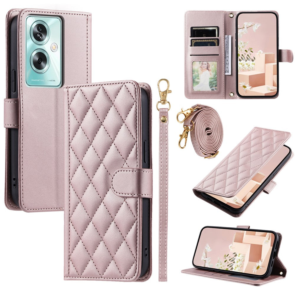 Oppo A79 5G / A2 5G / OnePlus Nord N30 SE 5G Skal Rhombus Grid Läder Axelremsskal