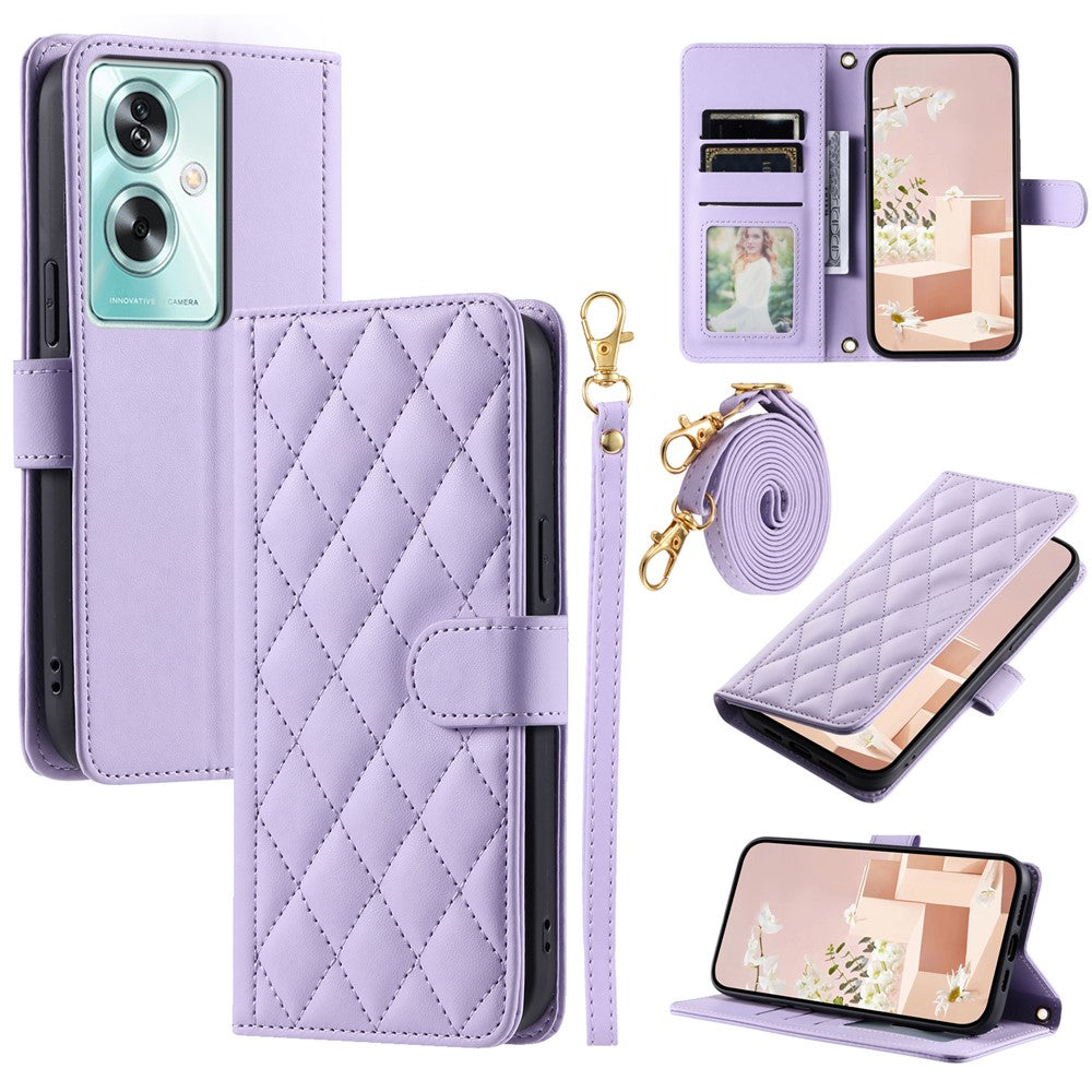 Oppo A79 5G / A2 5G / OnePlus Nord N30 SE 5G Skal Rhombus Grid Läder Axelremsskal
