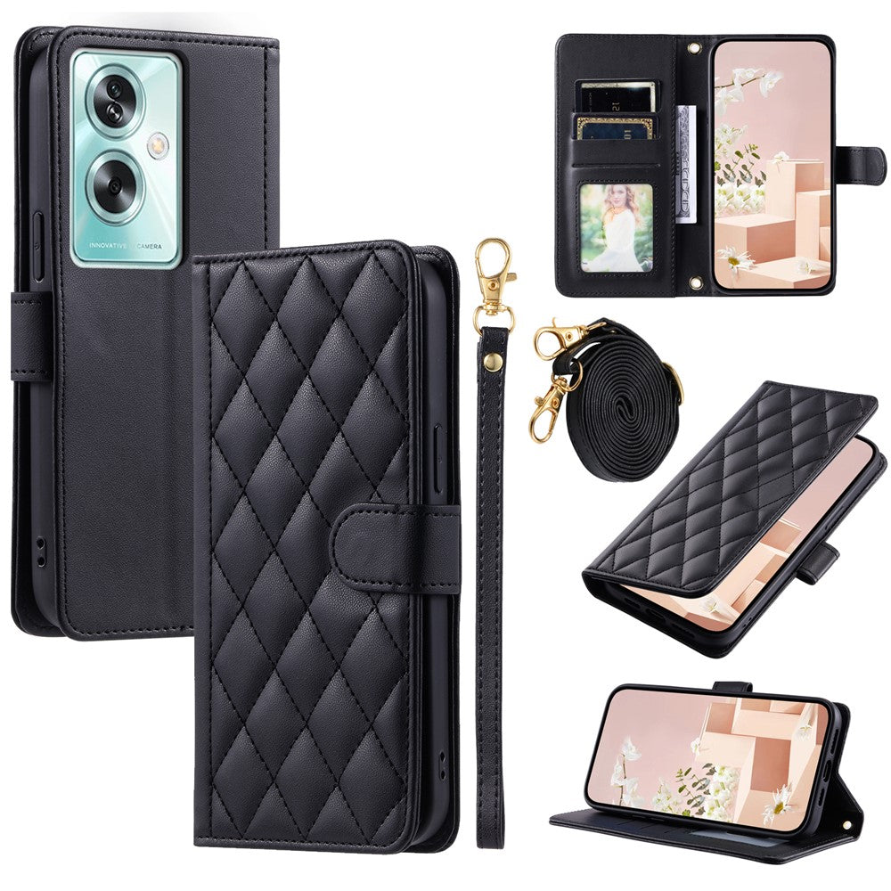 Oppo A79 5G / A2 5G / OnePlus Nord N30 SE 5G Skal Rhombus Grid Läder Axelremsskal