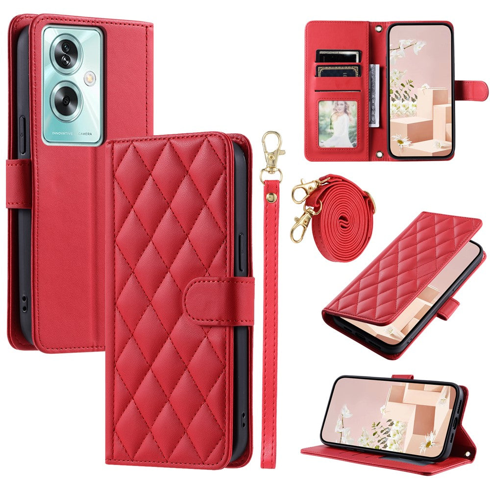 Oppo A79 5G / A2 5G / OnePlus Nord N30 SE 5G Skal Rhombus Grid Läder Axelremsskal