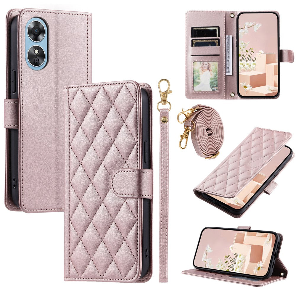 For Oppo A78 4G Case PU Stand View Leather Flip Phone Cover with Shoulder Strap