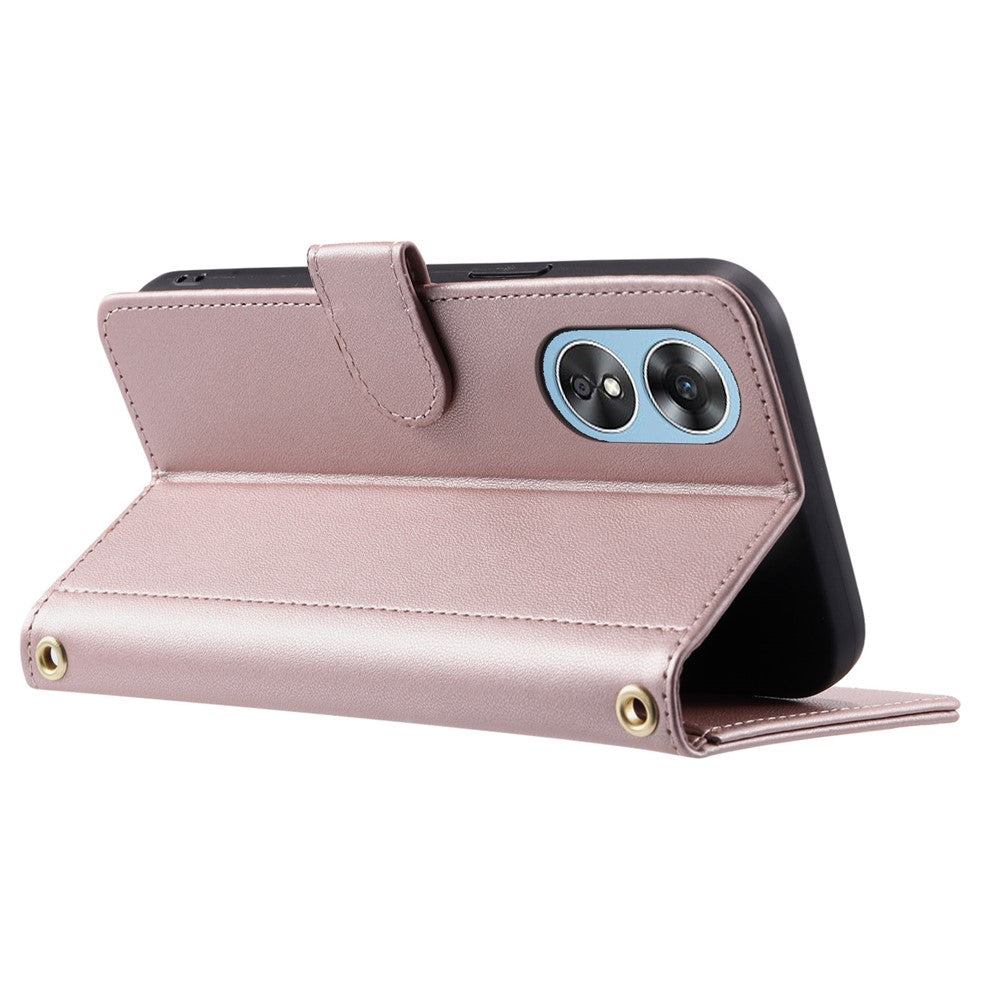 For Oppo A78 4G Case PU Stand View Leather Flip Phone Cover with Shoulder Strap